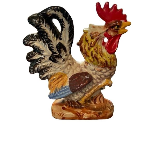 Vintage Majolica Inspired Ceramic Crowing Rooster Glazed Figurine u - Picture 1 of 5